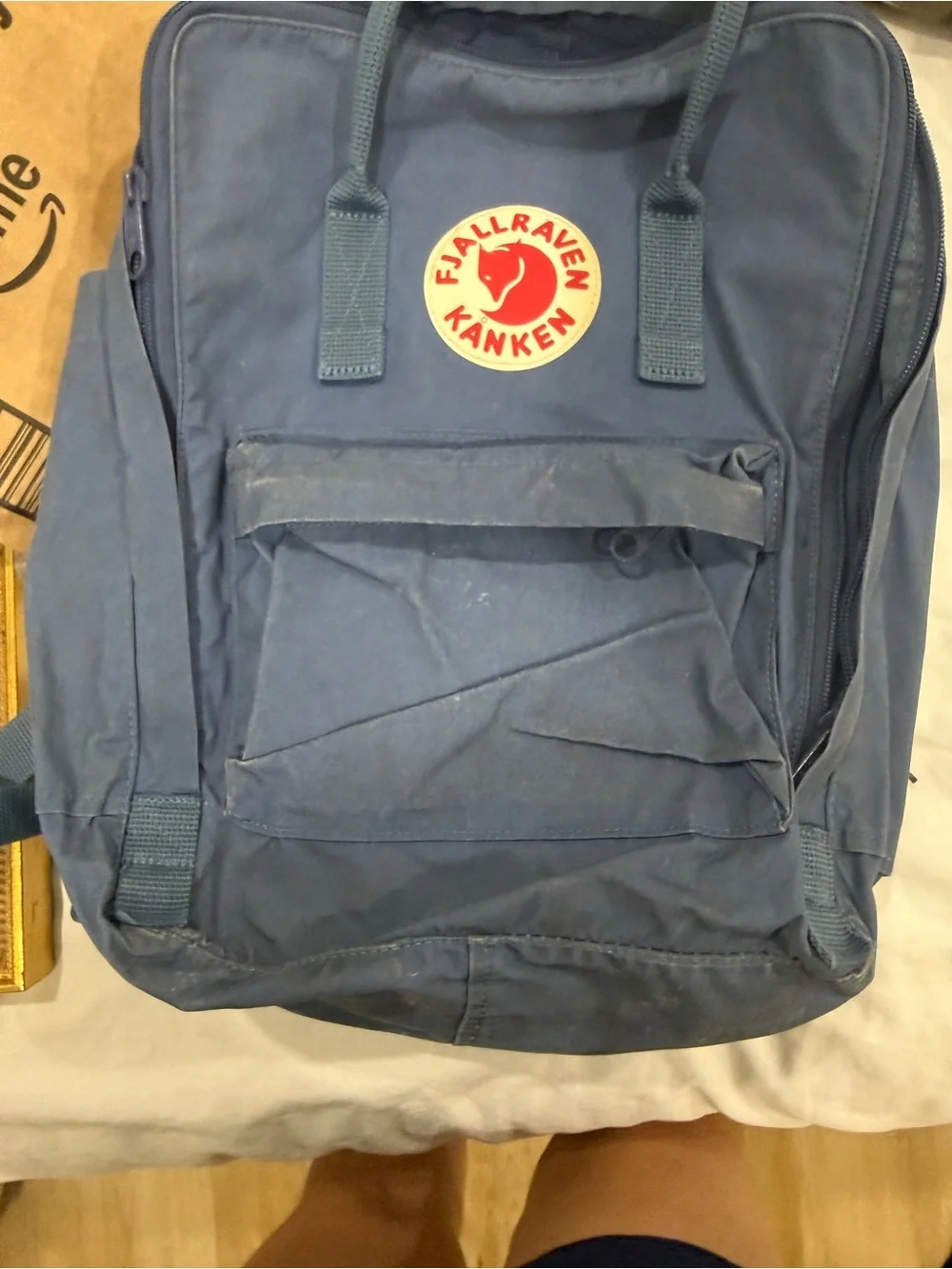 Fjallraven Kanken Backpack in Dusty Blue with Red Logo